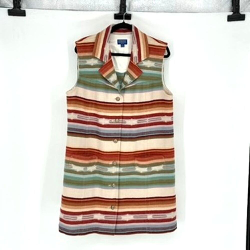 Pendleton Women's Virgin Wool Southwest Long Jacket Vest Gilet - Size XL